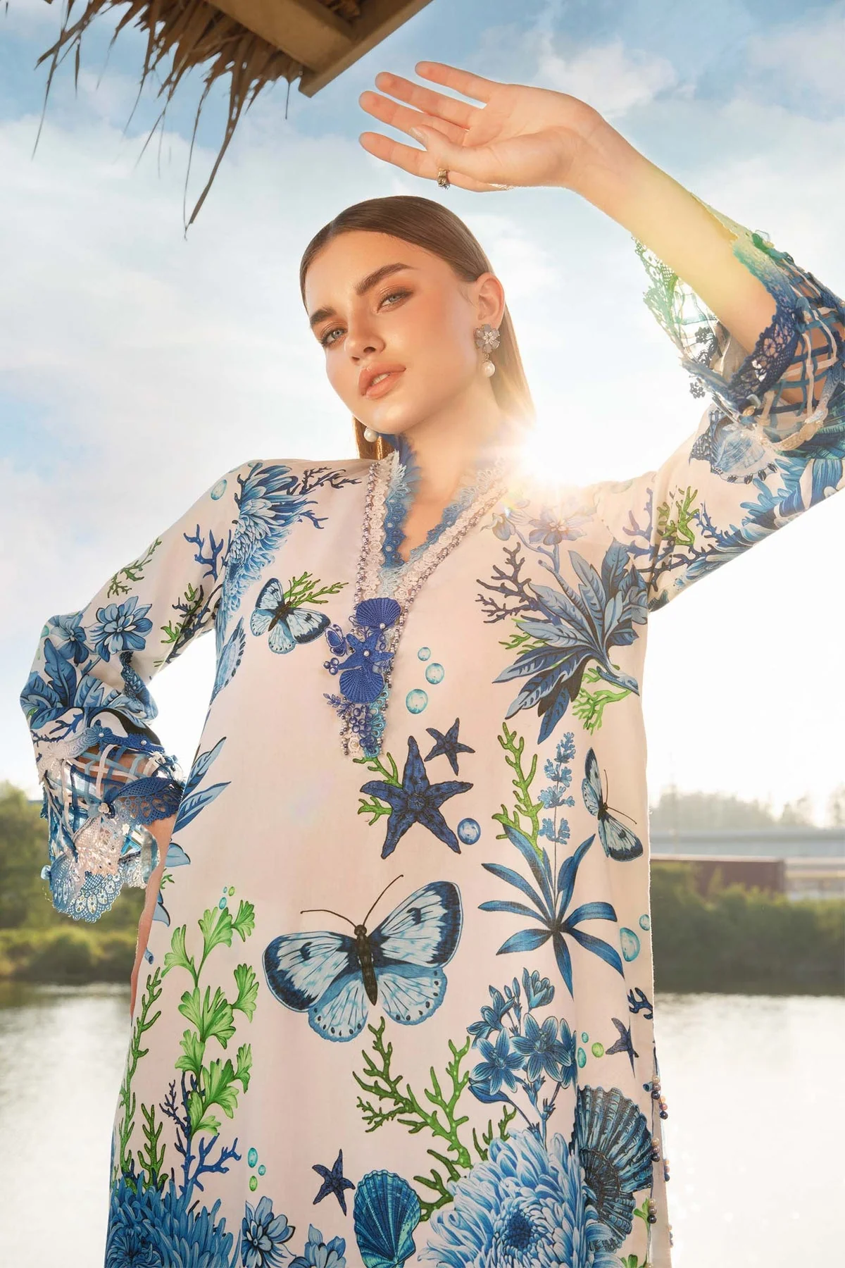 MARIA B - 3 Piece Unstitched Printed Lawn Suit | MPT-2510-B - Image 3