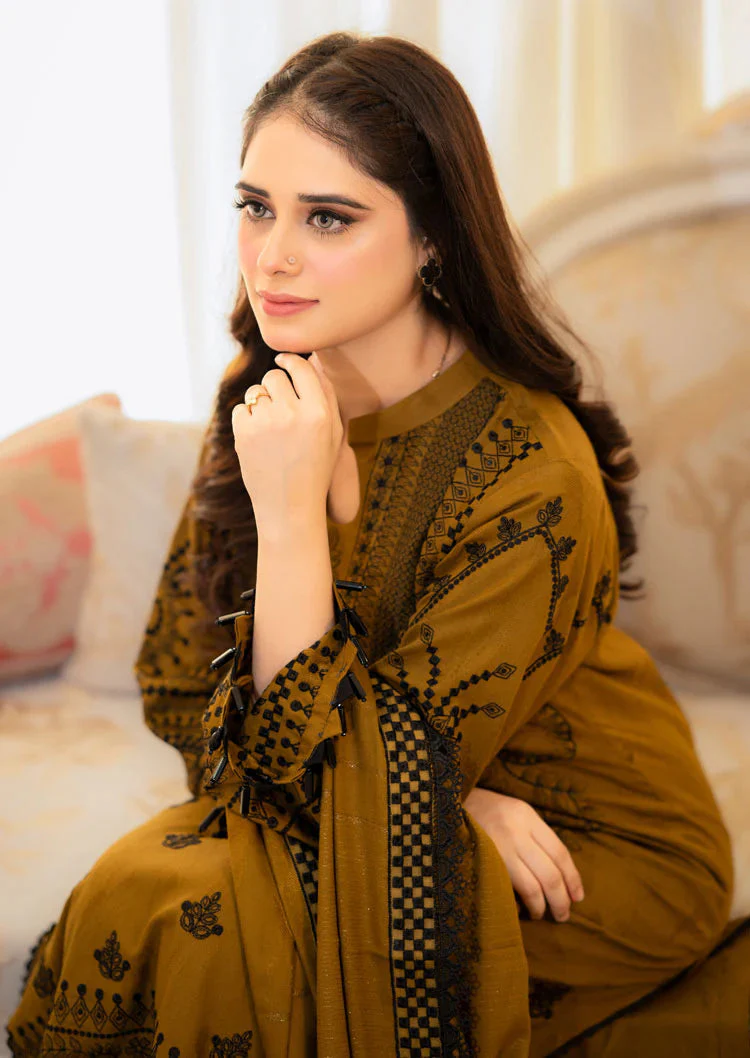 MARIA B - 3PC DHANAK EMBROIDERED SHIRT WITH DHANAK EMBROIDERED SHAWL AND TROUSER -KPR2004 - Image 4