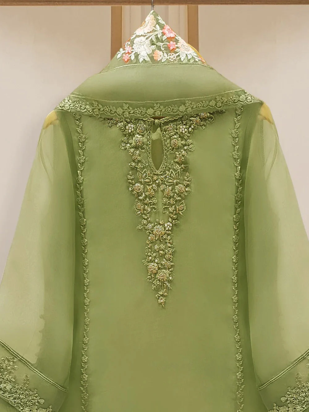 3 Piece Organza Embroidered Dress, GR-16 in Pista Green - Image 2