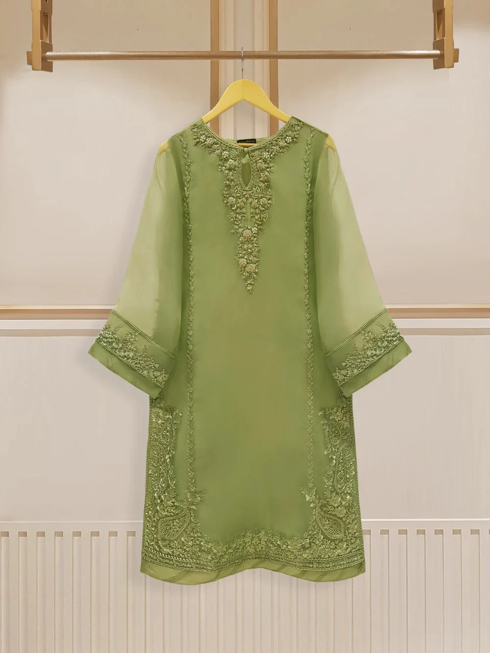 3 Piece Organza Embroidered Dress, GR-16 in Pista Green - Image 3