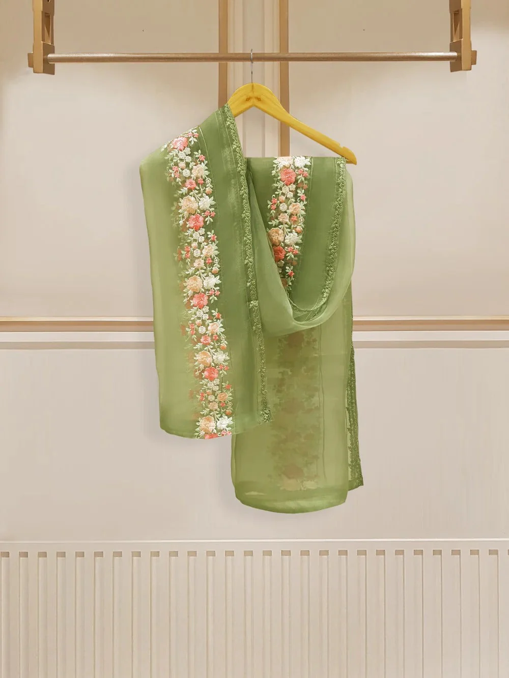 3 Piece Organza Embroidered Dress, GR-16 in Pista Green - Image 4