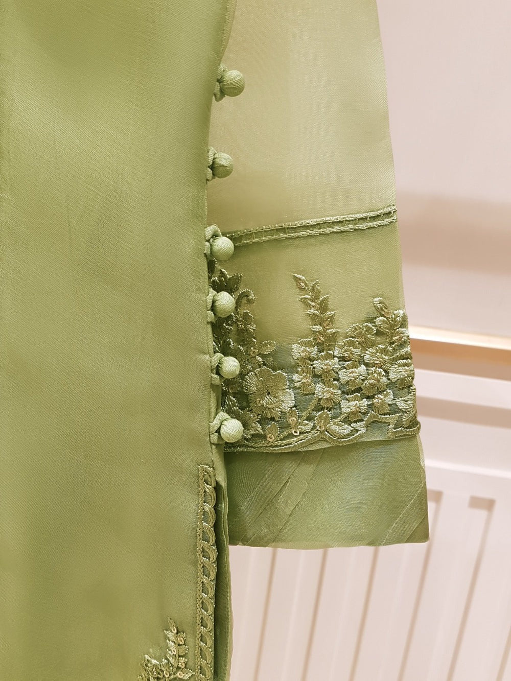 3 Piece Organza Embroidered Dress, GR-16 in Pista Green - Image 6
