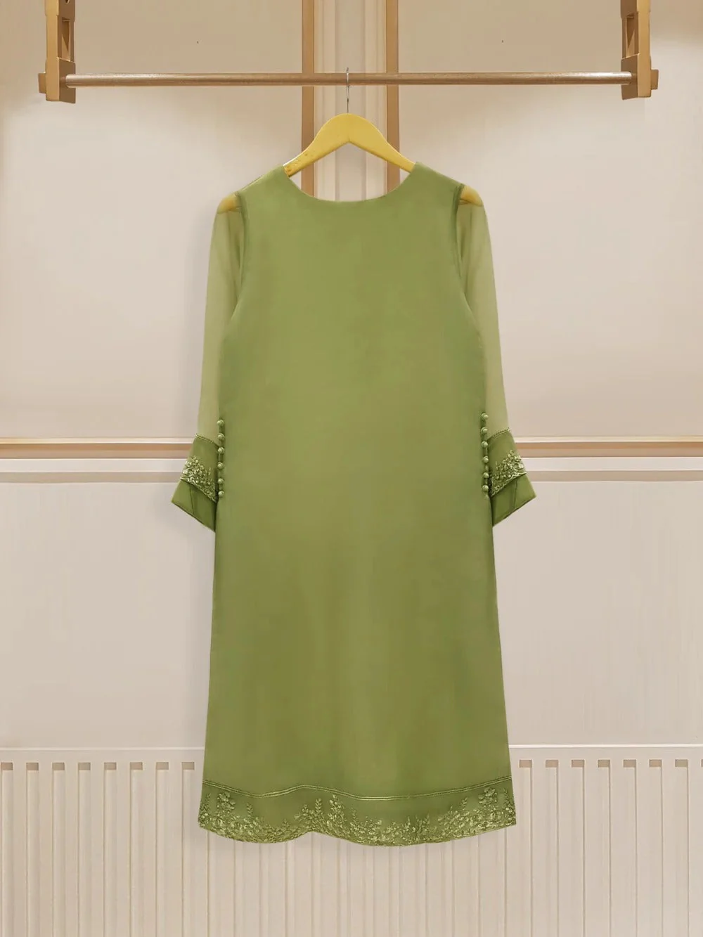 3 Piece Organza Embroidered Dress, GR-16 in Pista Green - Image 7