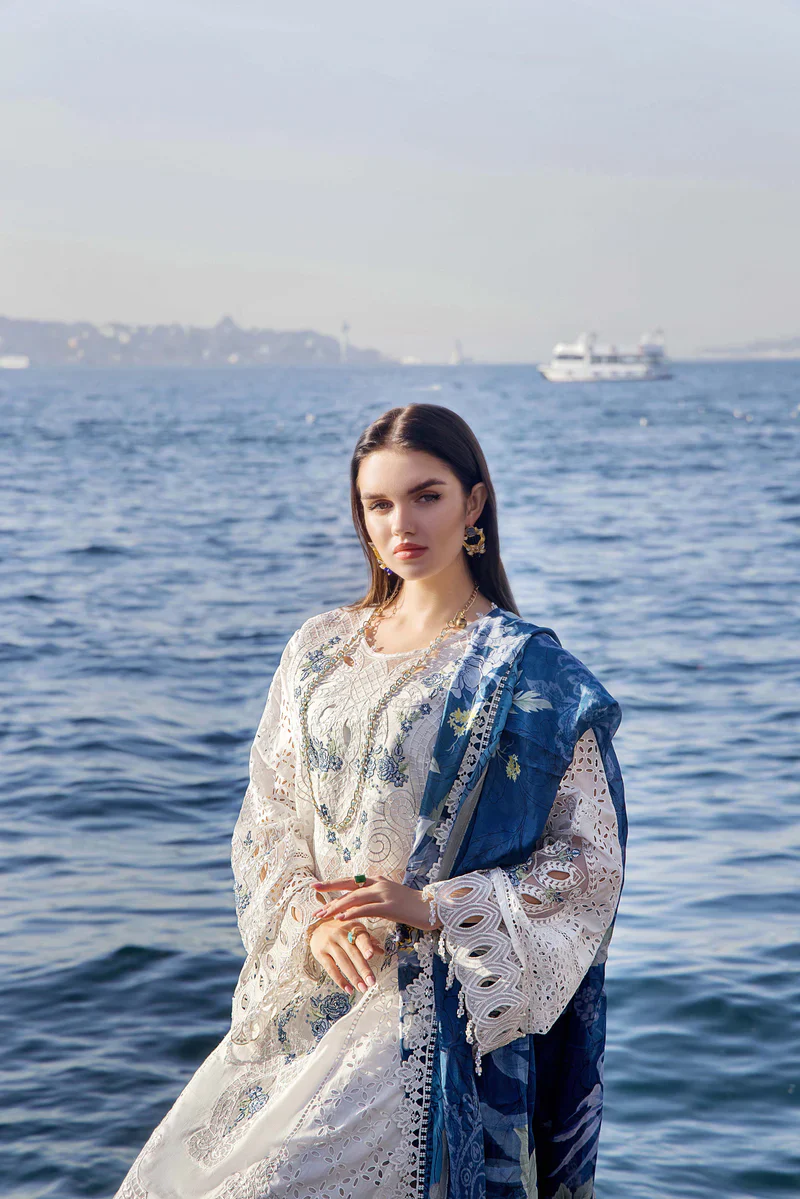 ADAN LIBAS - 3PC LAWN CHIKANKAARI EMBROIDEREDR-02 SHIRT WITH SILK PRINTED DUPATTA AND TROUSER - RR-12 - Image 2