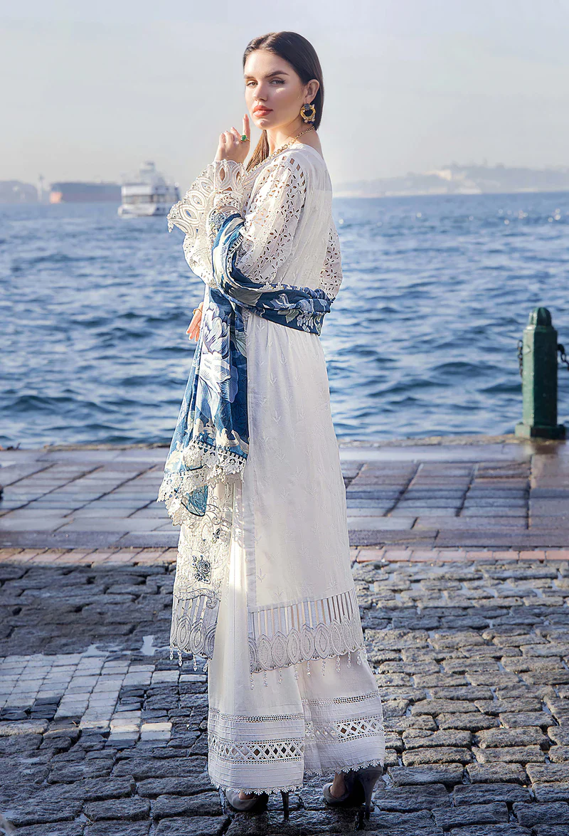 ADAN LIBAS - 3PC LAWN CHIKANKAARI EMBROIDEREDR-02 SHIRT WITH SILK PRINTED DUPATTA AND TROUSER - RR-12 - Image 3