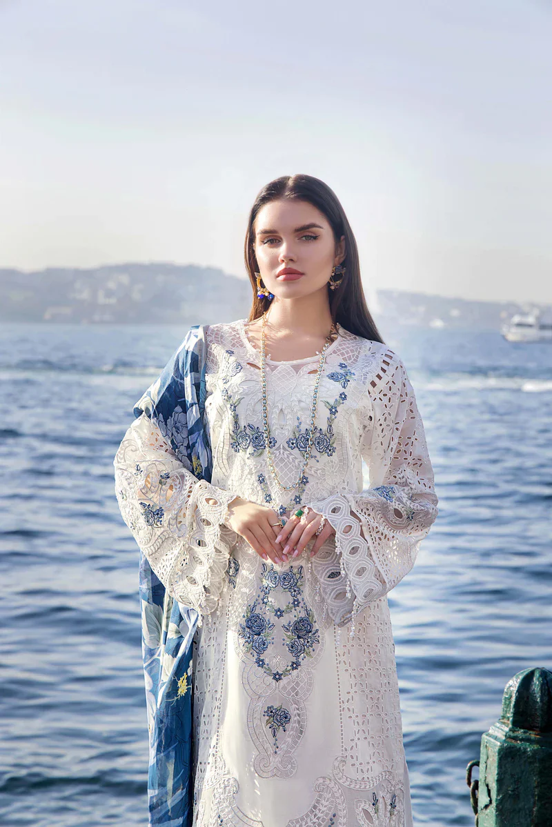 ADAN LIBAS - 3PC LAWN CHIKANKAARI EMBROIDEREDR-02 SHIRT WITH SILK PRINTED DUPATTA AND TROUSER - RR-12 - Image 4