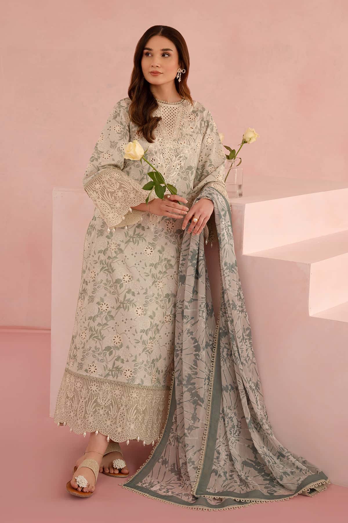 AFROZE -3 Piece Unstitched Chickenkari Embroidered Lawn Suit | Kylon - Image 2