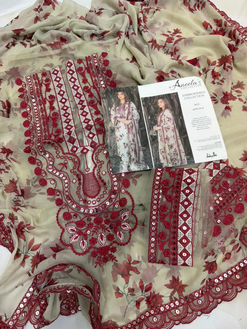 ANEELA - 3 Piece Unstitched Embroidered Lawn Suit - 26 A - Image 3