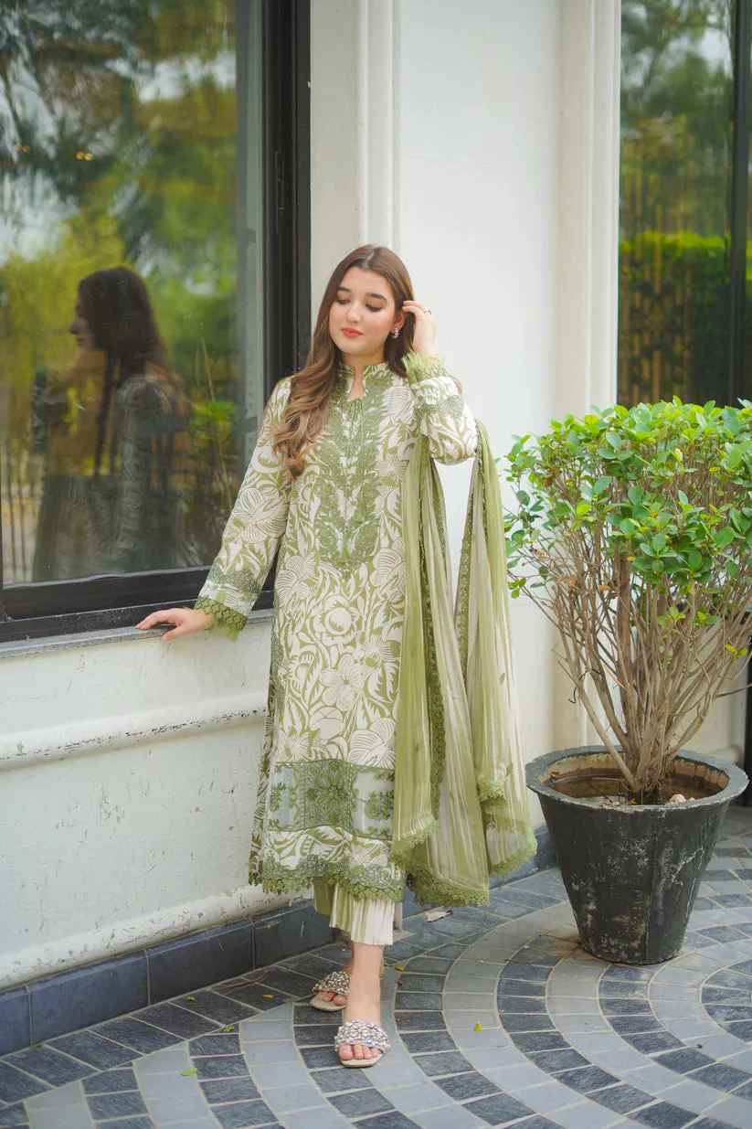ANEELA - 3 Piece Unstitched Embroidered Lawn Suit - GP-01 - Image 2