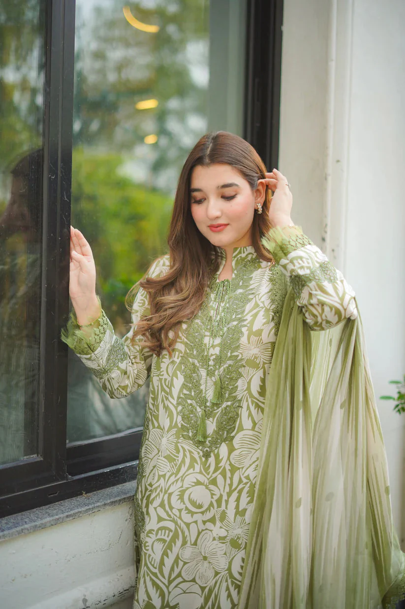 ANEELA - 3 Piece Unstitched Embroidered Lawn Suit - GP-01 - Image 3