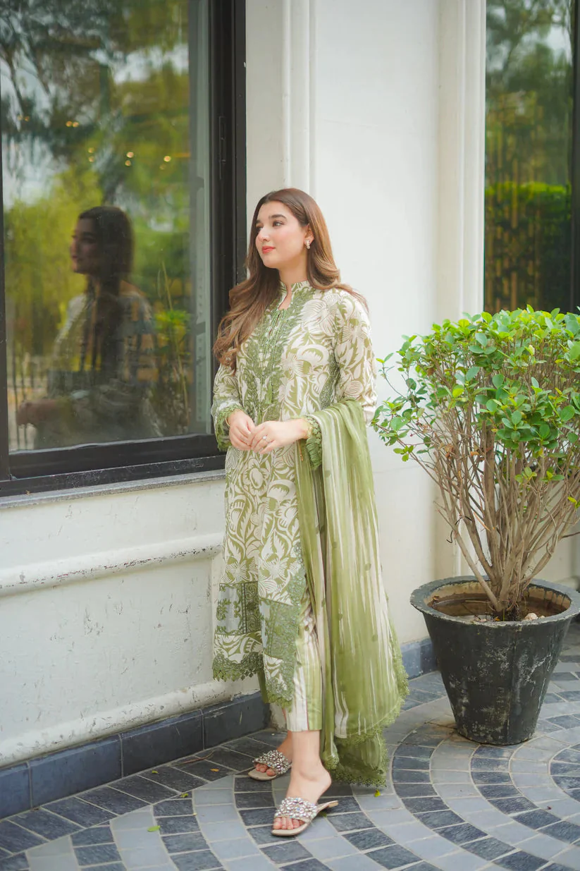ANEELA - 3 Piece Unstitched Embroidered Lawn Suit - GP-01 - Image 5