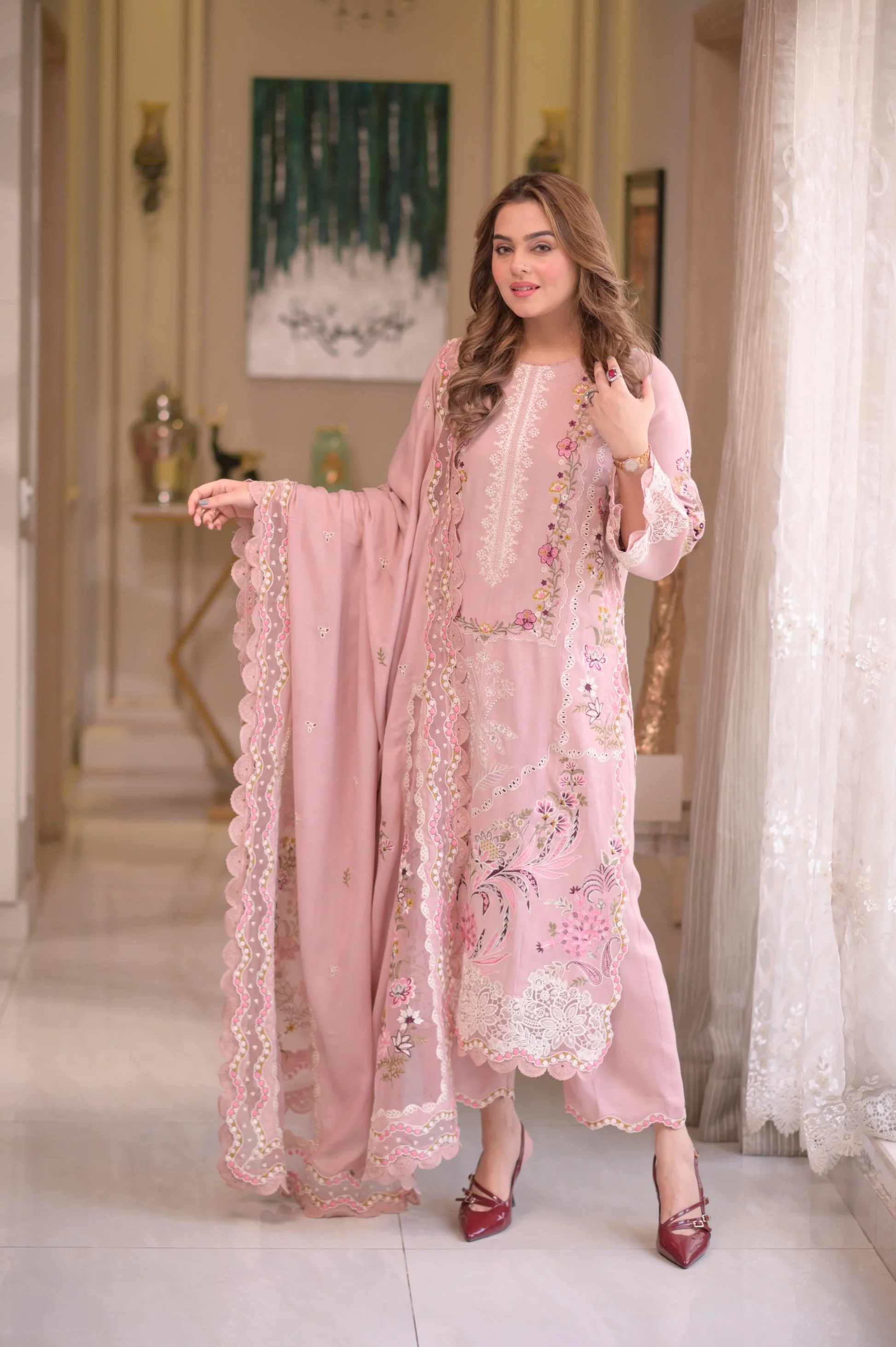 Aneelas Dhanak Unstitched Embroidered Collection with Dhanak Shawl WLUX-10-B - Image 2