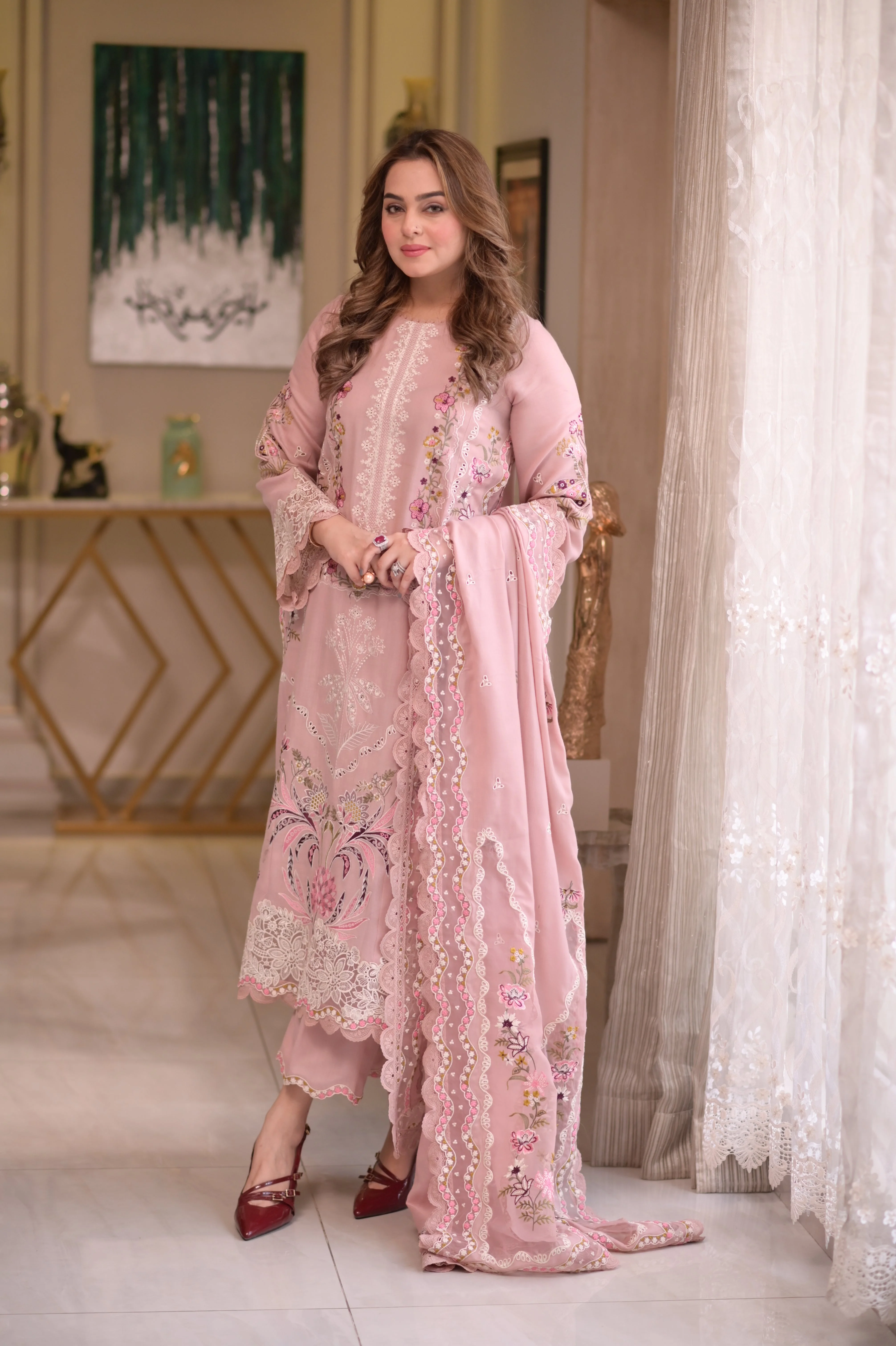 Aneelas Dhanak Unstitched Embroidered Collection with Dhanak Shawl WLUX-10-B - Image 3