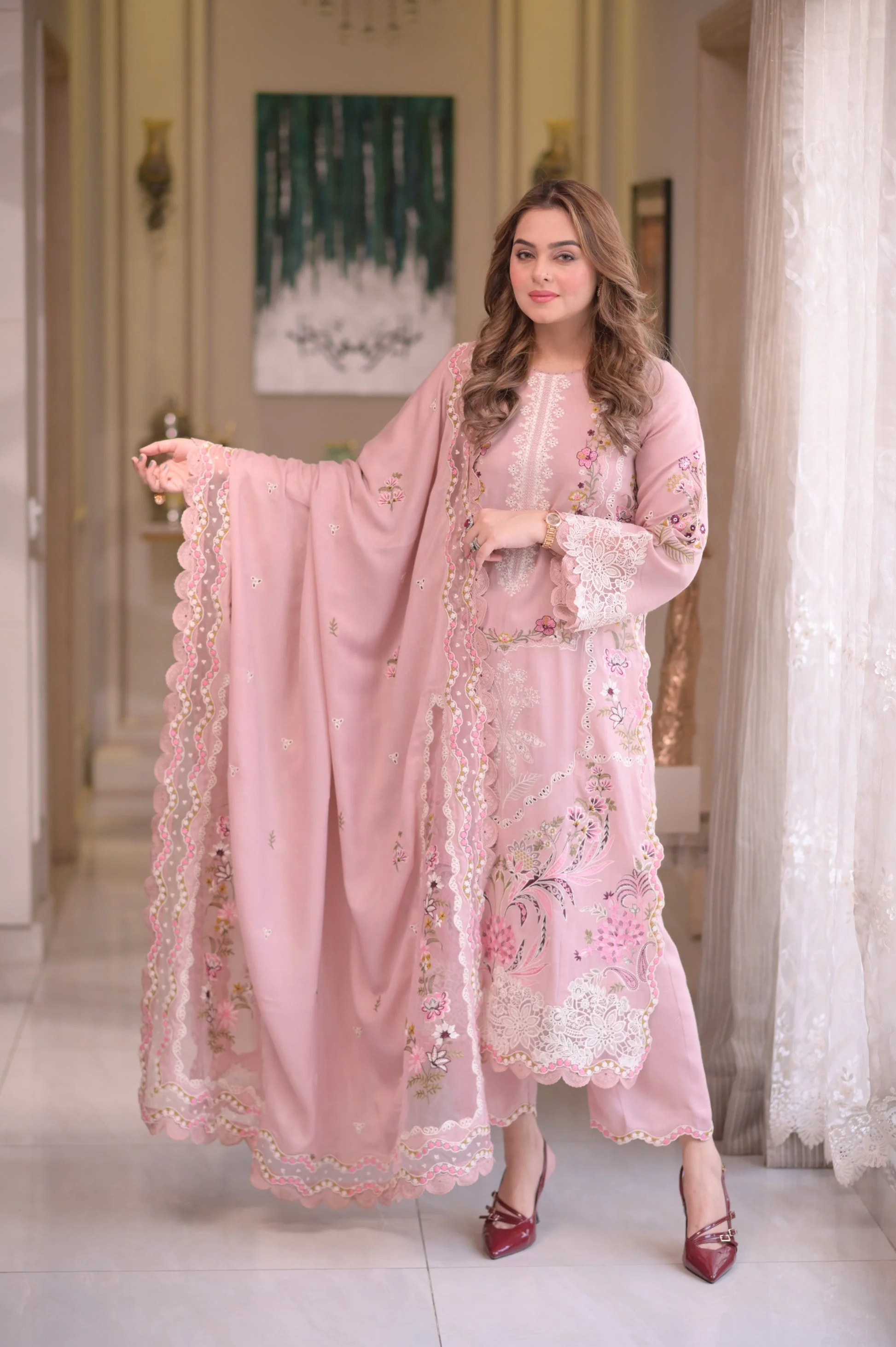Aneelas Dhanak Unstitched Embroidered Collection with Dhanak Shawl WLUX-10-B - Image 4