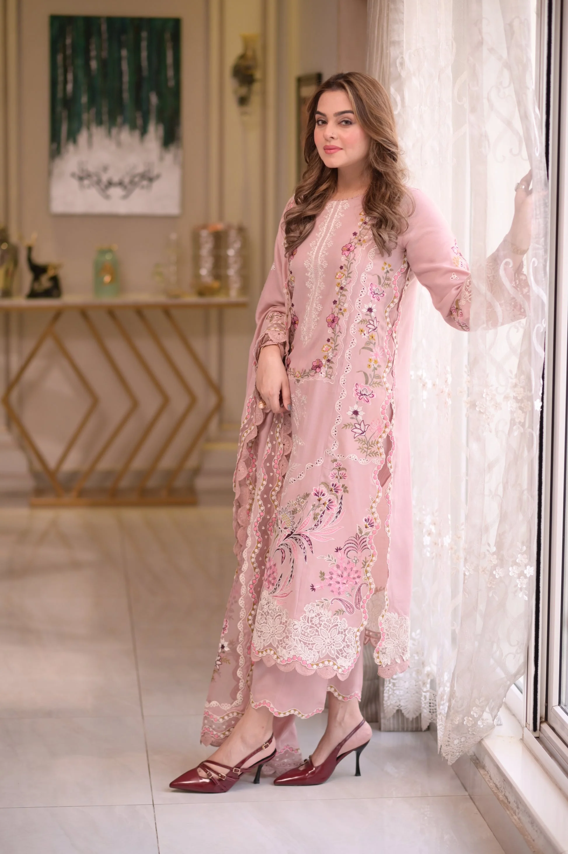 Aneelas Dhanak Unstitched Embroidered Collection with Dhanak Shawl WLUX-10-B - Image 5