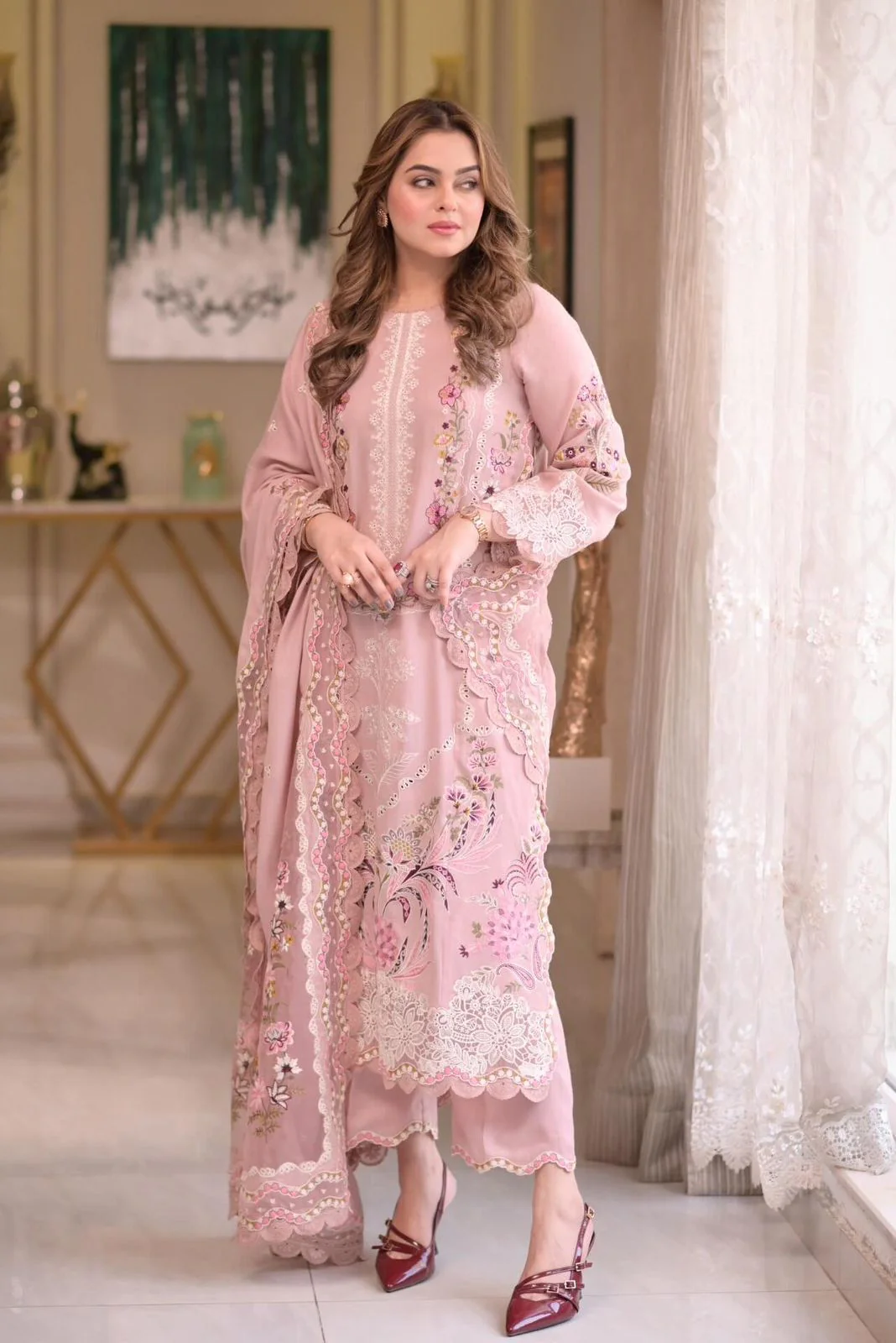 Aneelas Dhanak Unstitched Embroidered Collection with Dhanak Shawl WLUX-10-B - Image 6
