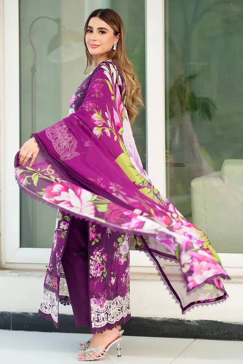 Aneelas - Luxury Lawn Embroidered 3 Piece Unstitched - D-056-A - Image 2