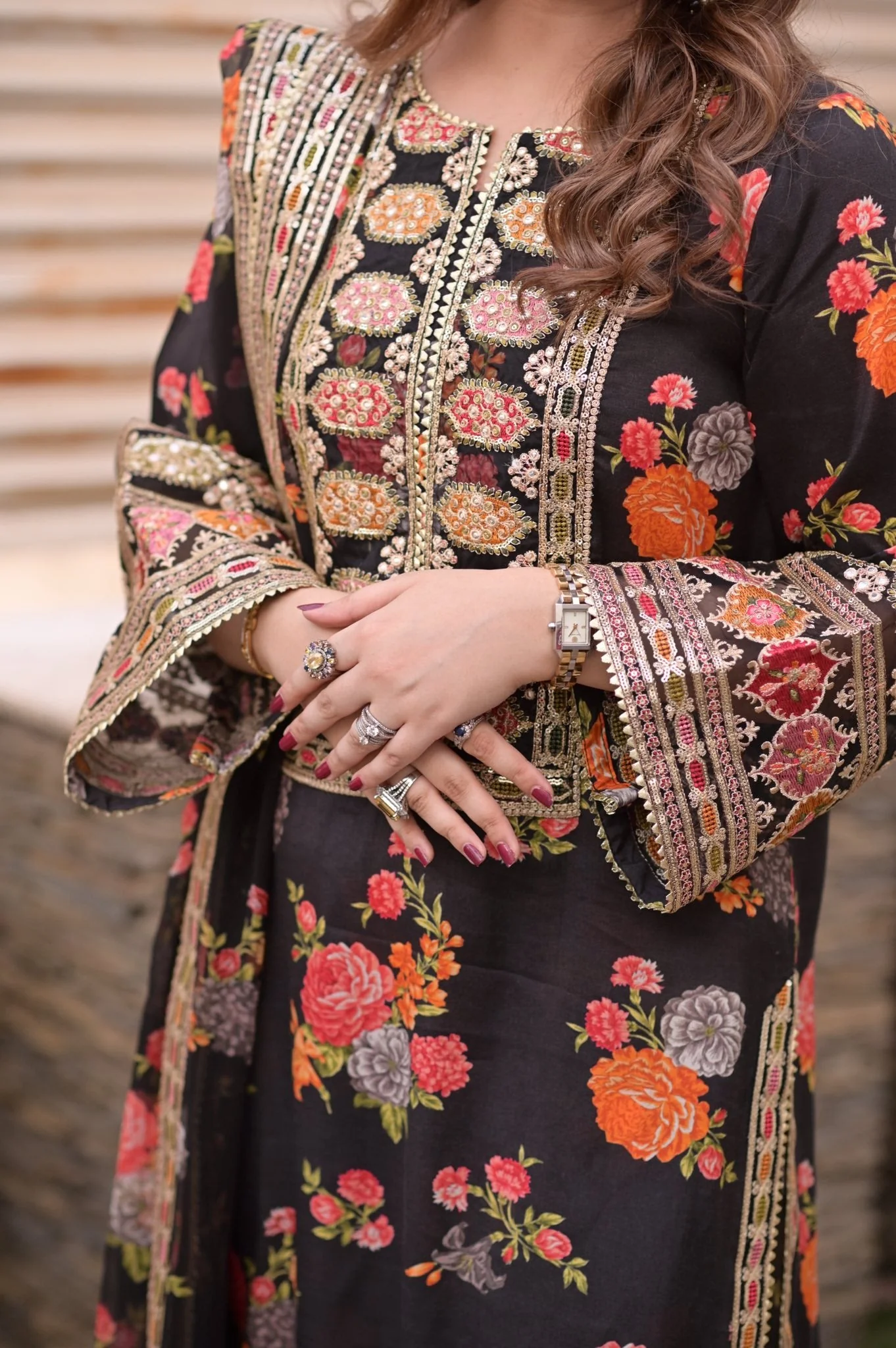 Aneelas Luxury Silk 3 Piece Unstitched -Black - Image 3