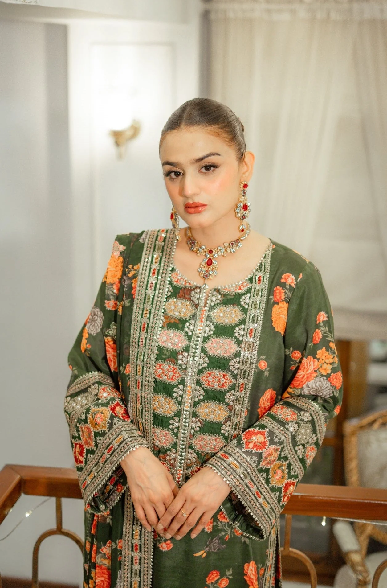 Aneelas Luxury Silk 3 Piece Unstitched -GREEN - Image 2