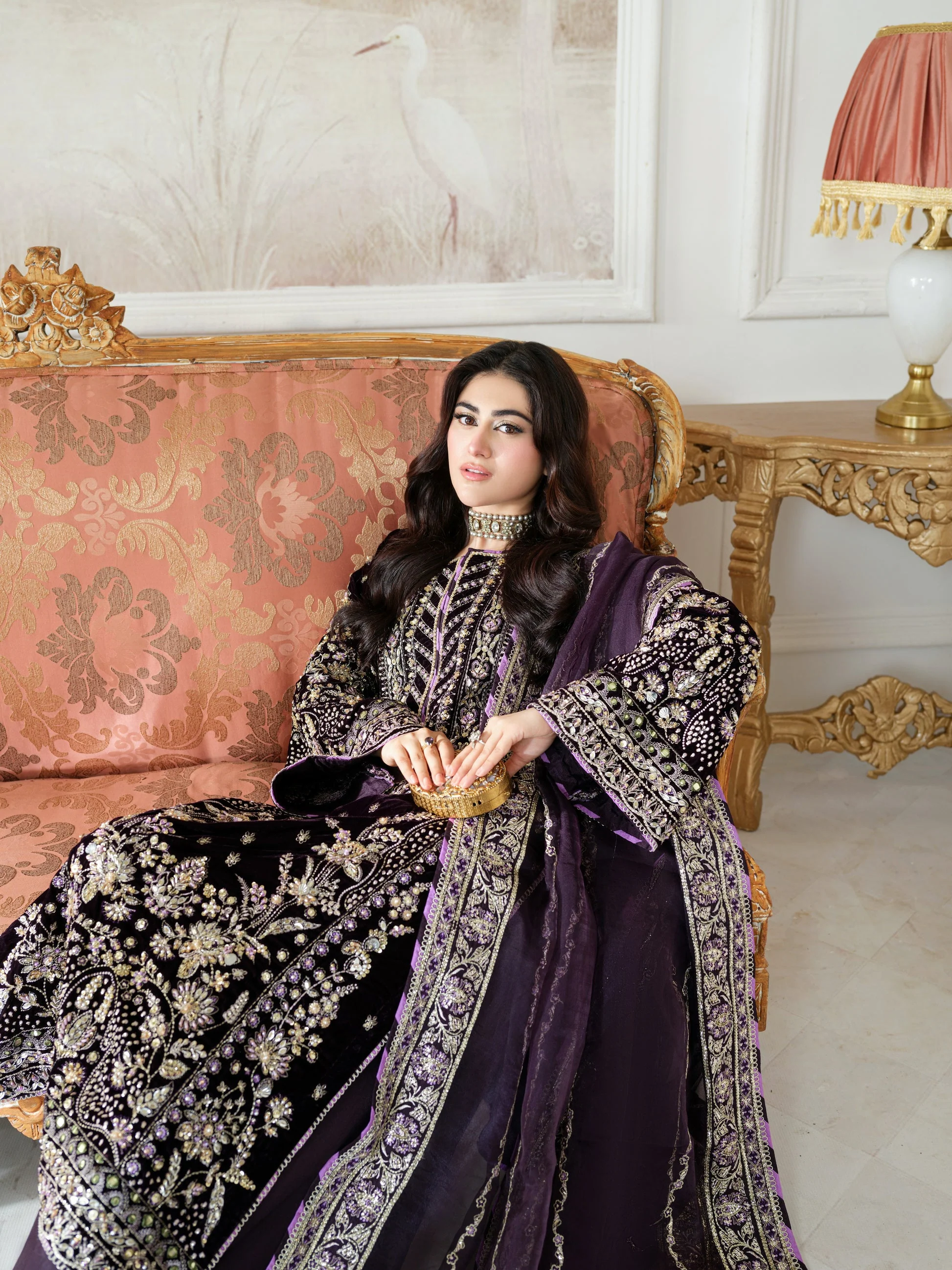 Aneelas Wedding Velvet Embroidered Unstitched Collection VT-01 - Image 3