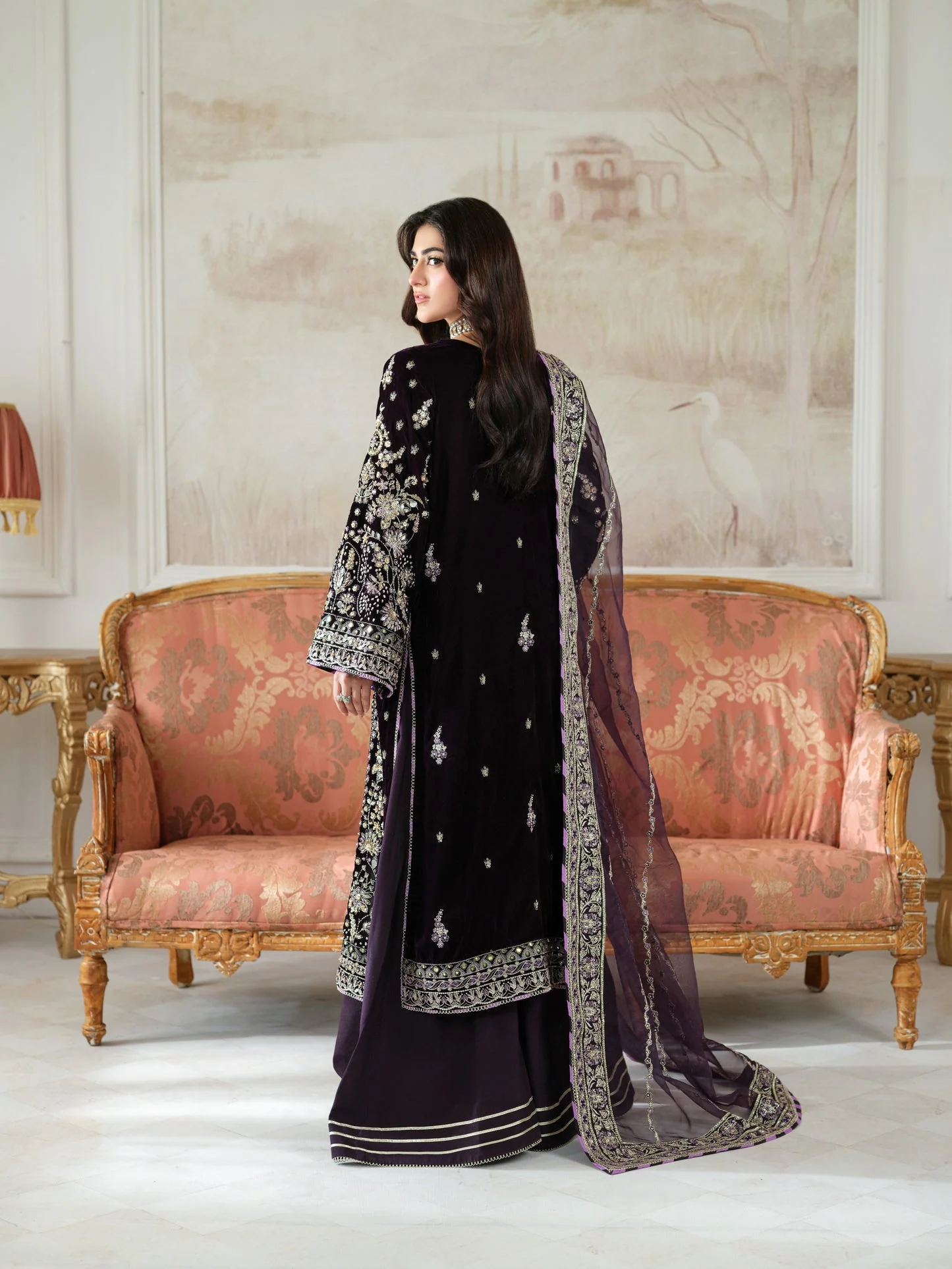 Aneelas Wedding Velvet Embroidered Unstitched Collection VT-01 - Image 4