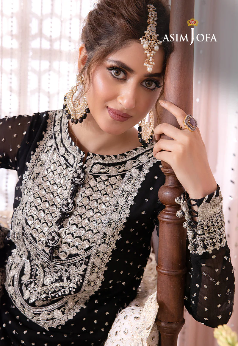 Asim jofa - 3PC UNSTITCHED CHIFFON EMBROIDERED WITH EMBROIDERED DUPATTA AND LEHNGA - CHANDANI - 21 - Image 5