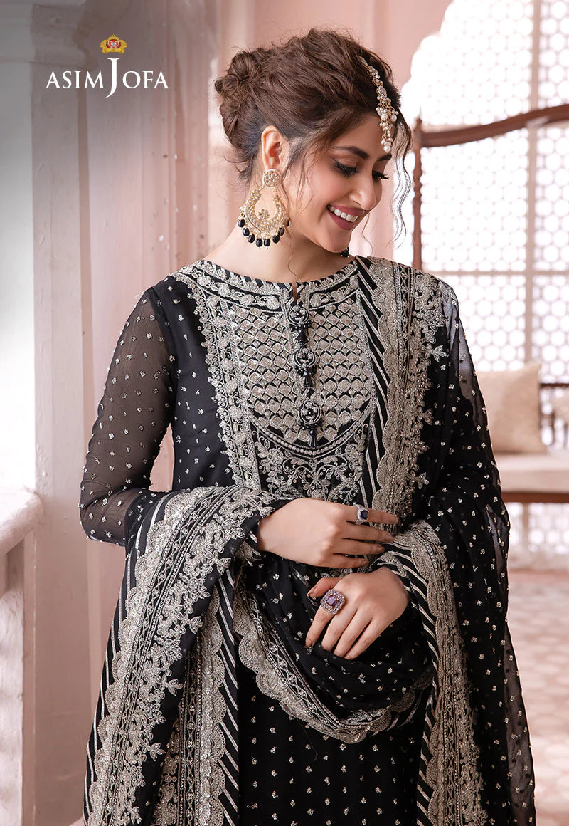 Asim jofa - 3PC UNSTITCHED CHIFFON EMBROIDERED WITH EMBROIDERED DUPATTA AND LEHNGA - CHANDANI - 21 - Image 6