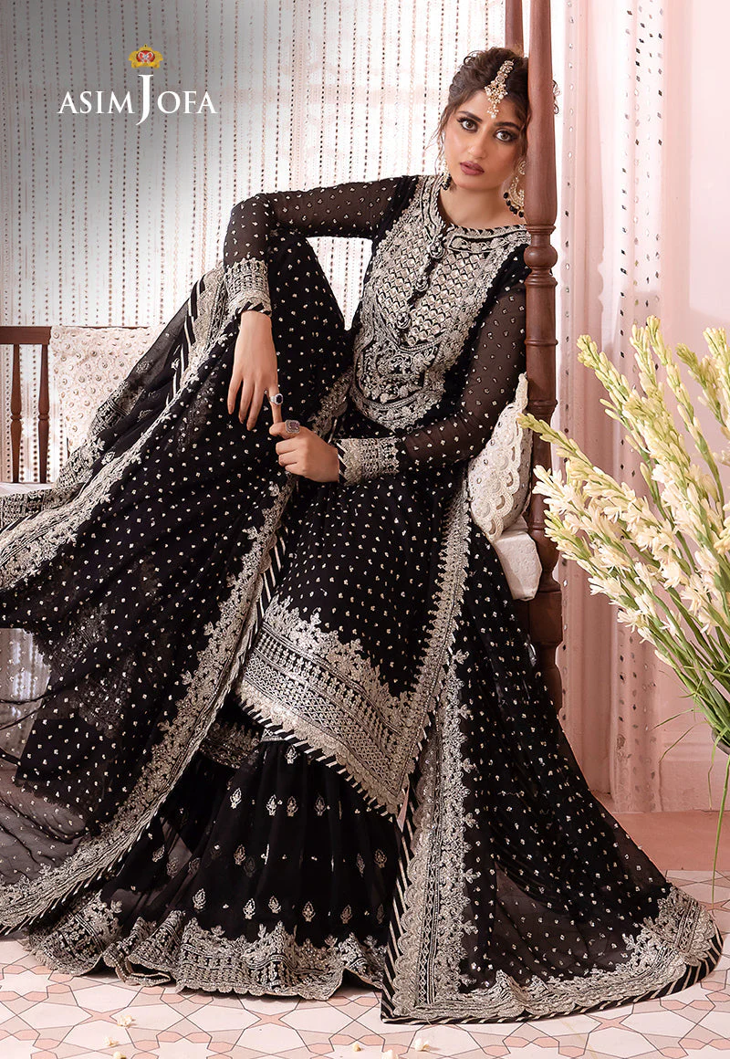 Asim jofa - 3PC UNSTITCHED CHIFFON EMBROIDERED WITH EMBROIDERED DUPATTA AND LEHNGA - CHANDANI - 21 - Image 7