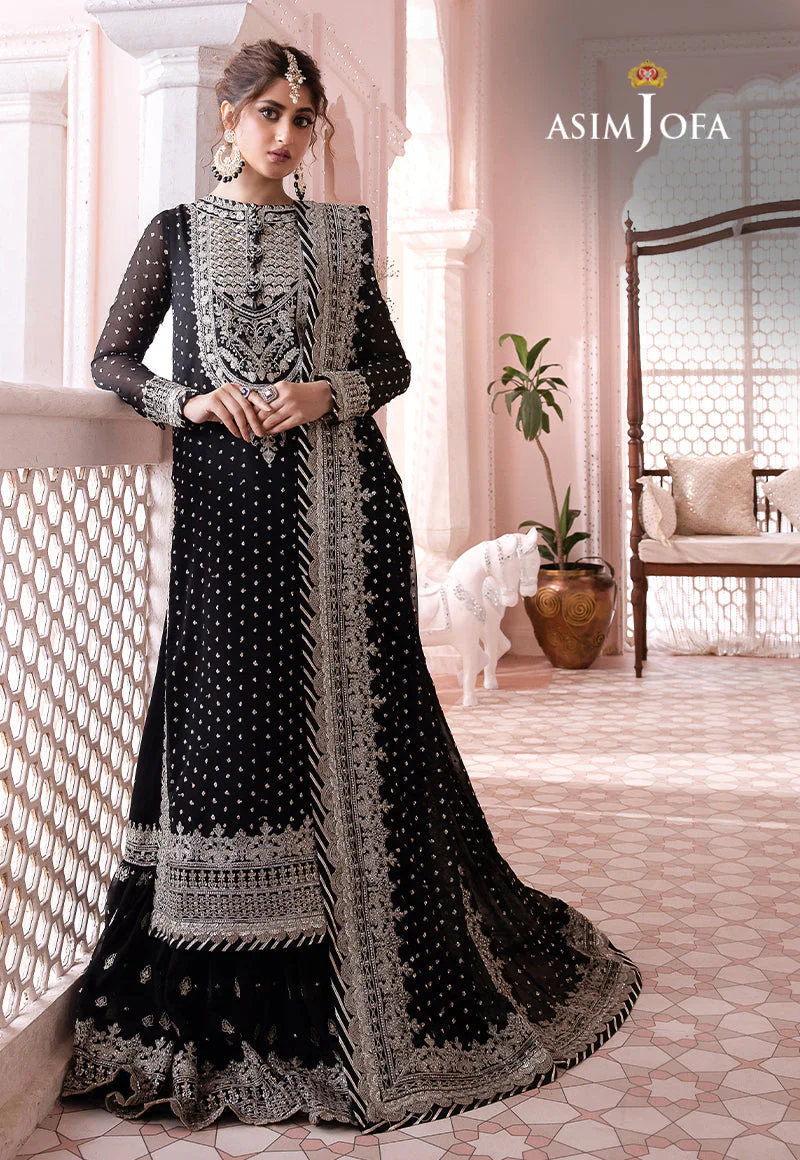 Asim jofa - 3PC UNSTITCHED CHIFFON EMBROIDERED WITH EMBROIDERED DUPATTA AND LEHNGA - CHANDANI - 21 - Image 9