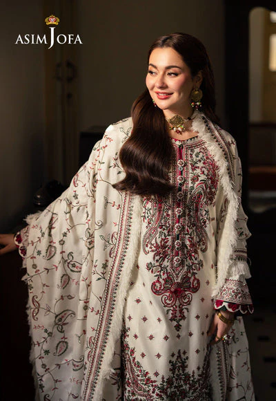 ASIM JOFA - 3PC DHANAK EMBROIDERED SHIRT WITH TWILL PRINTED SHAWL AND TROUSER - WT-1 - Image 4