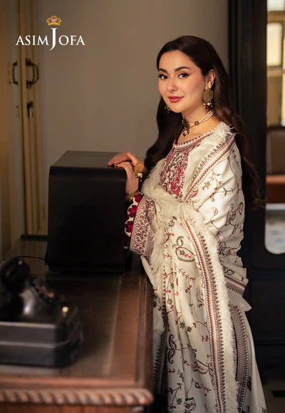 ASIM JOFA - 3PC DHANAK EMBROIDERED SHIRT WITH TWILL PRINTED SHAWL AND TROUSER - WT-1 - Image 5