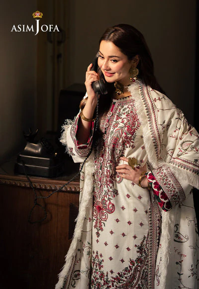 ASIM JOFA - 3PC DHANAK EMBROIDERED SHIRT WITH TWILL PRINTED SHAWL AND TROUSER - WT-1 - Image 6