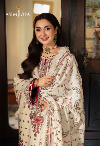 ASIM JOFA - 3PC DHANAK EMBROIDERED SHIRT WITH TWILL PRINTED SHAWL AND TROUSER - WT-1 - Image 7