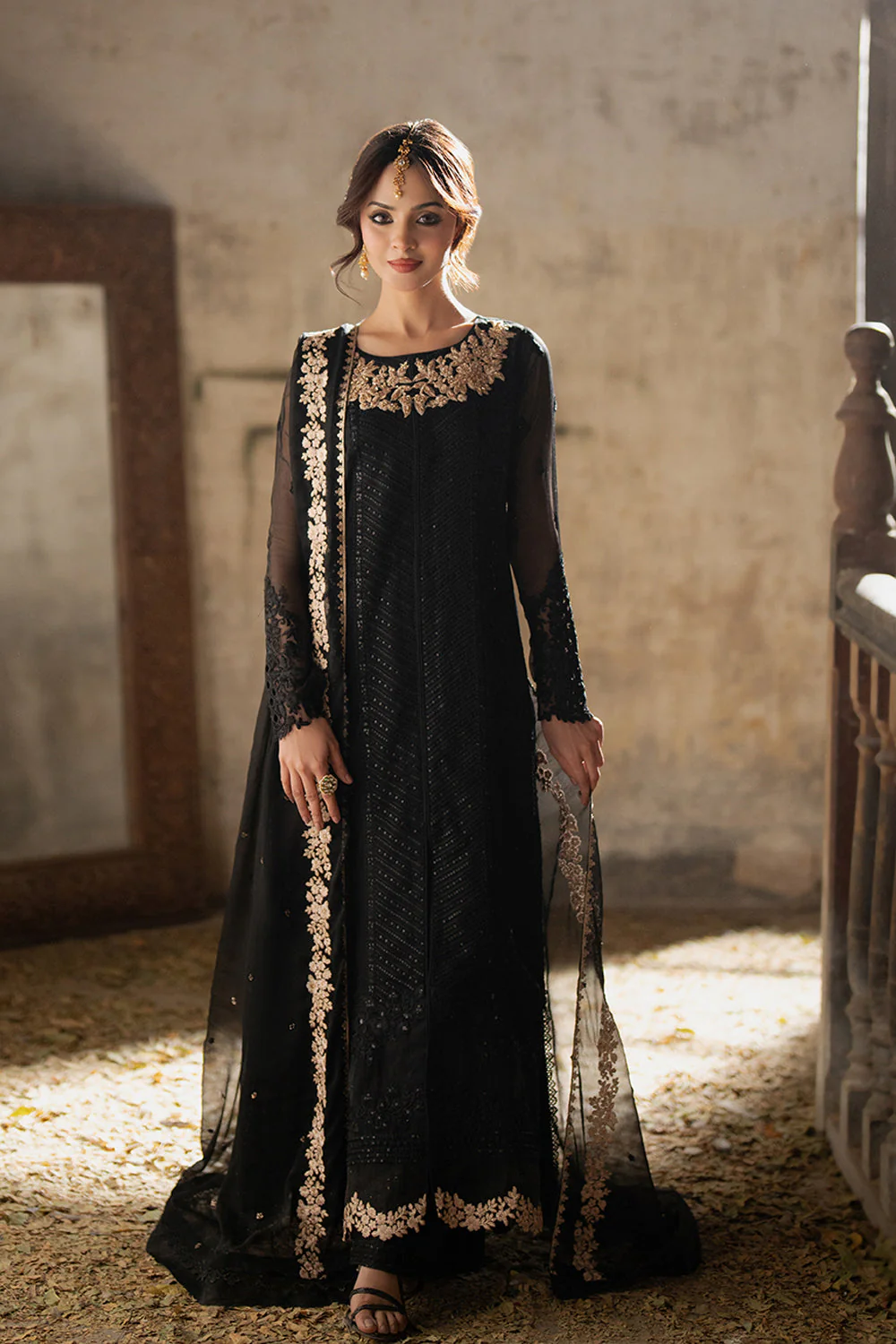 AZURE - 3PC CHIFFON EMBROIDERED WITH EMBROIDERED DUPATTA AND TROUSER -Midnight Veil