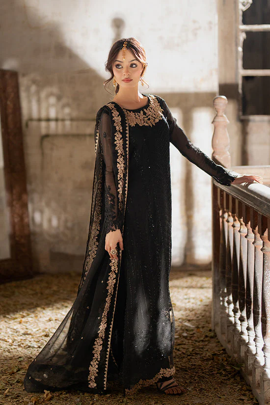 AZURE - 3PC CHIFFON EMBROIDERED WITH EMBROIDERED DUPATTA AND TROUSER -Midnight Veil - Image 3
