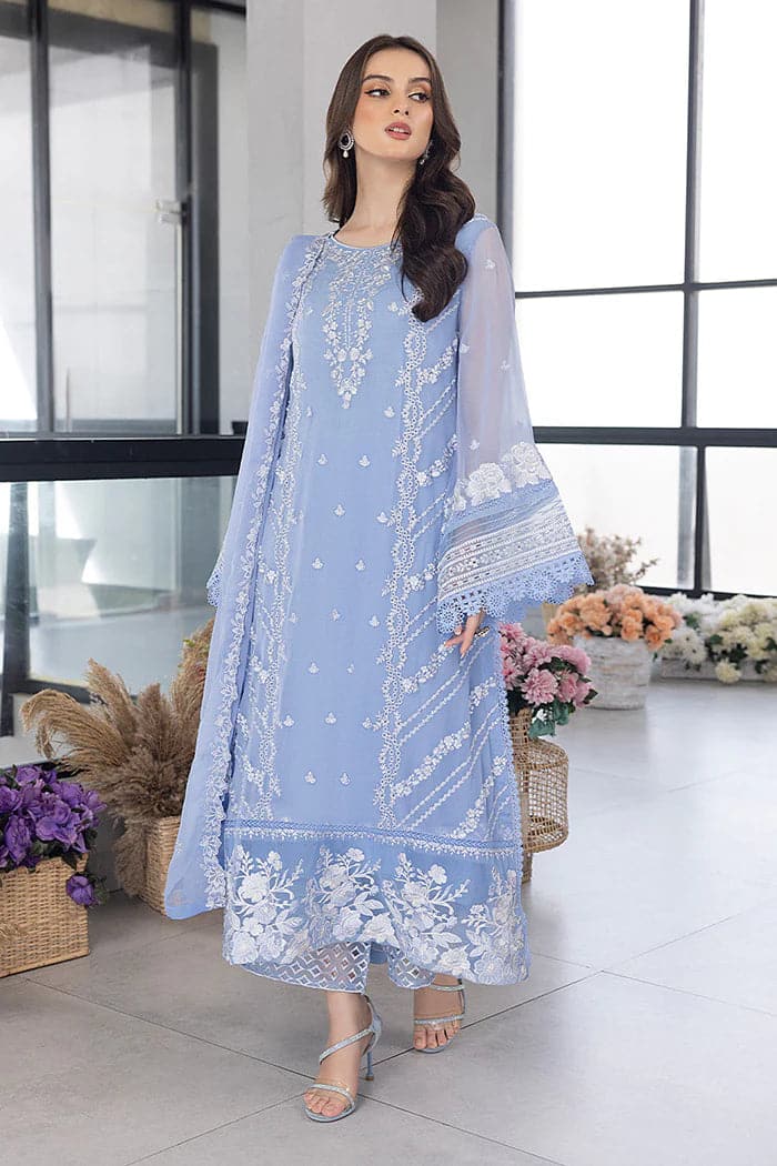 AZURE - 3PC LAWN EMBROIDERED SHIRT WITH Organza EMBROIDERED DUPATTA AND TROUSER - HZG1556