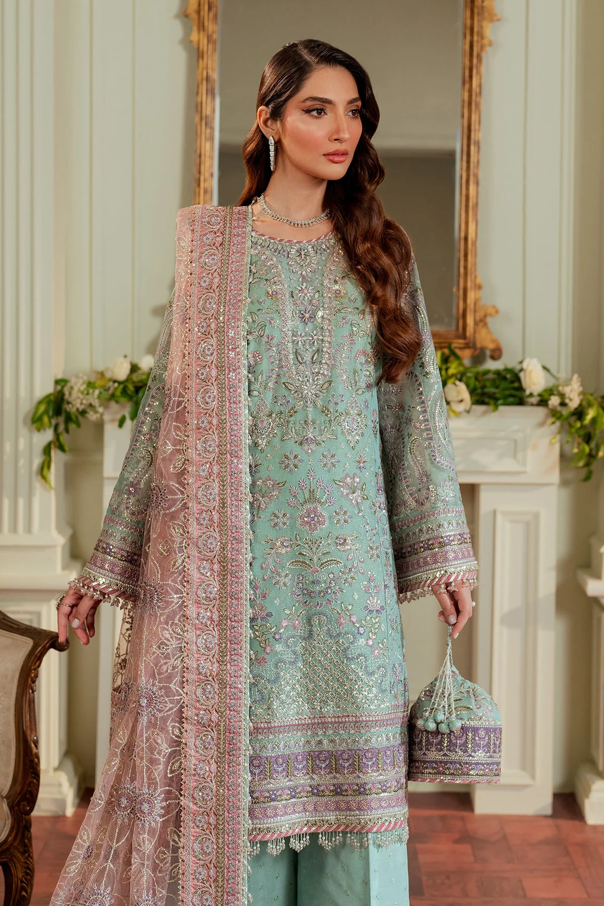 BAROQUE - EMBROIDERED NET CH13-08 UNSTITCHED - Image 10