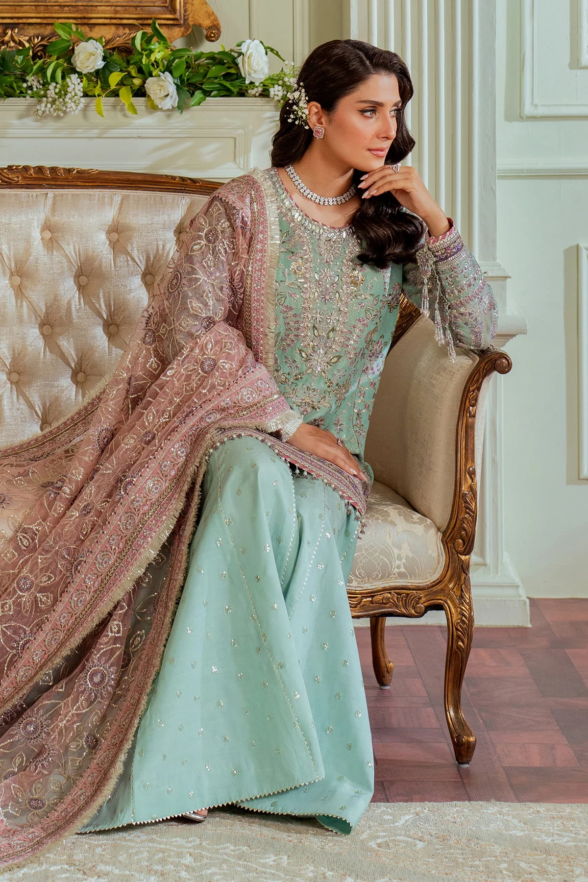 BAROQUE - EMBROIDERED NET CH13-08 UNSTITCHED - Image 12