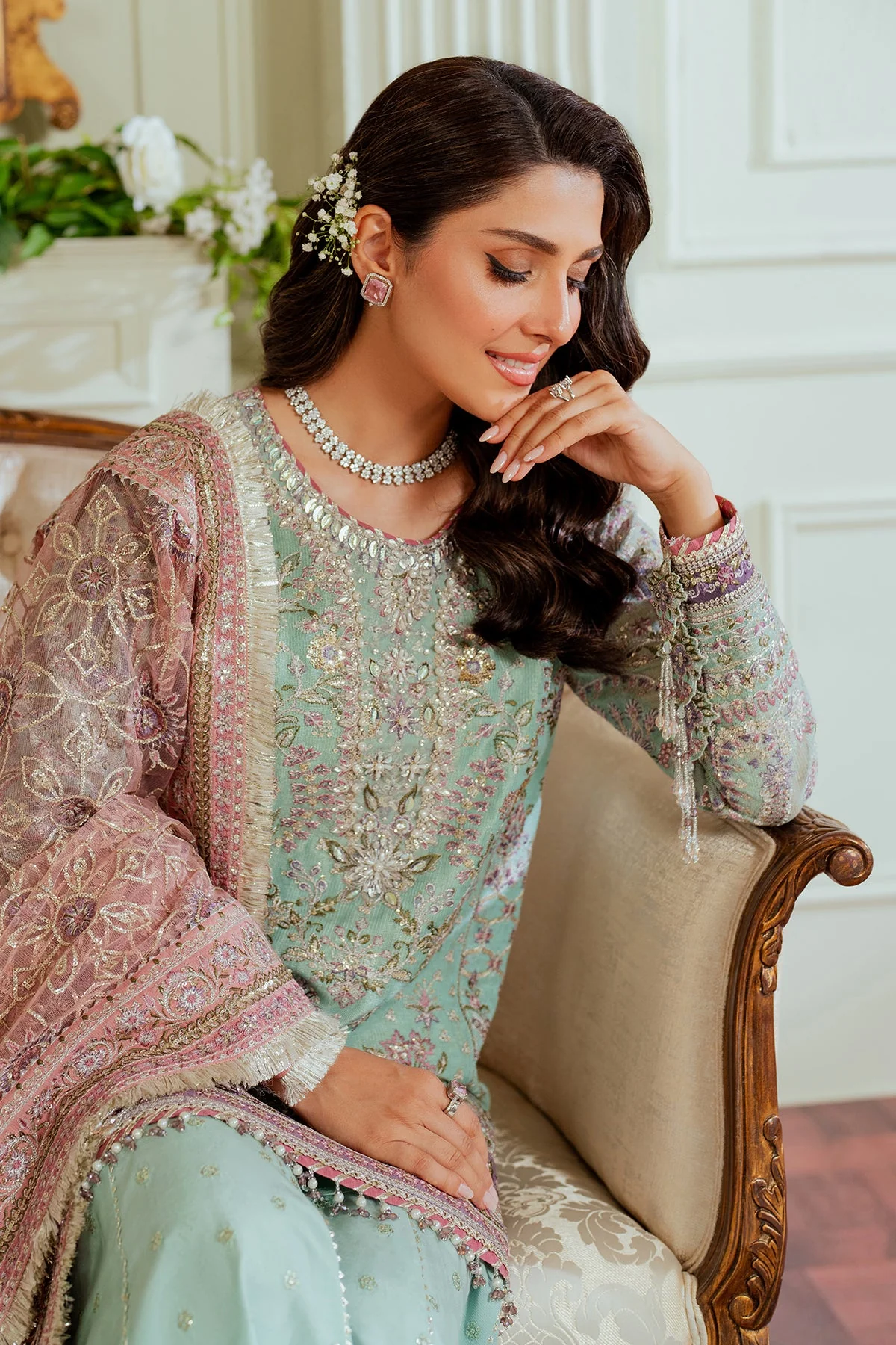 BAROQUE - EMBROIDERED NET CH13-08 UNSTITCHED - Image 13
