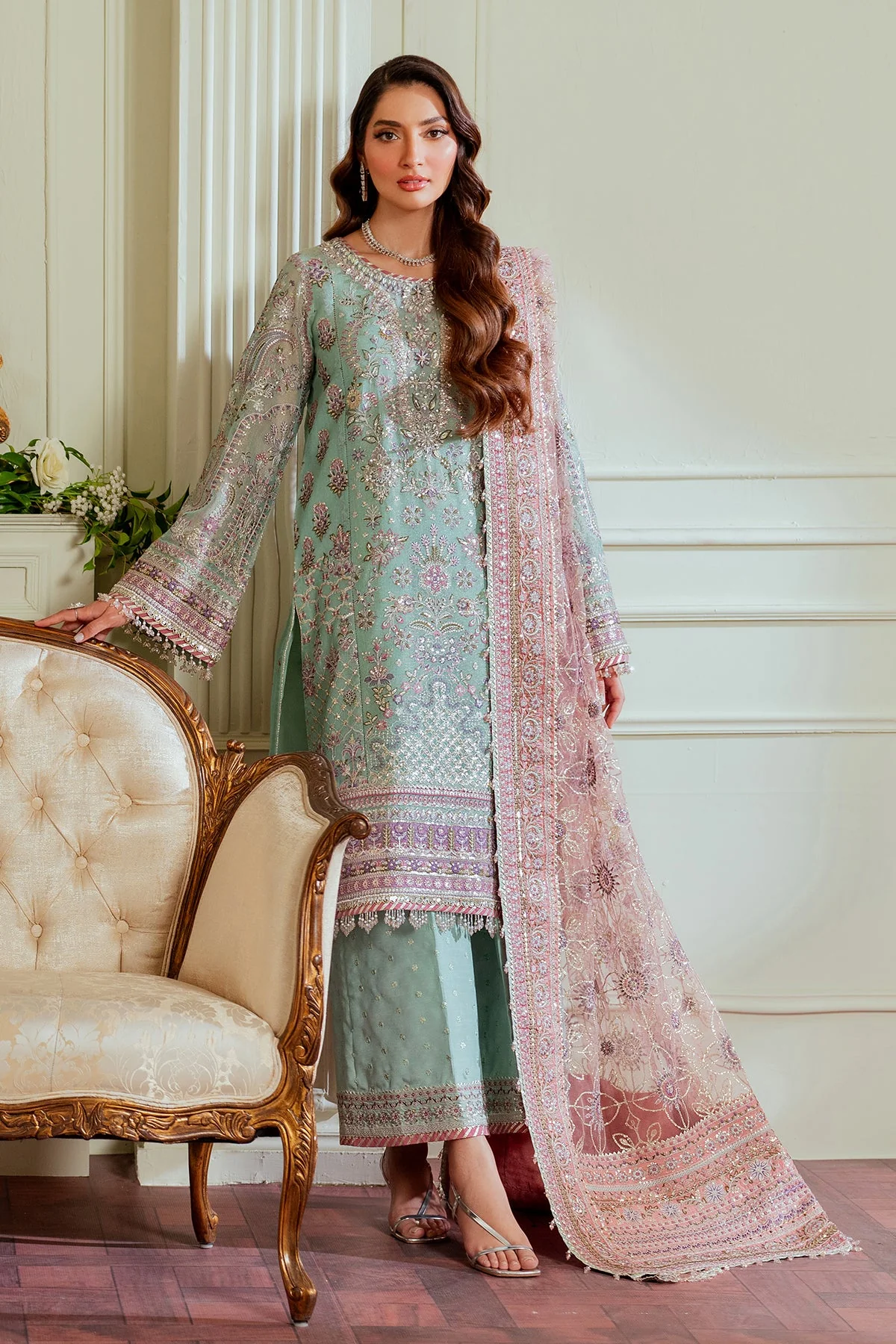 BAROQUE - EMBROIDERED NET CH13-08 UNSTITCHED - Image 19