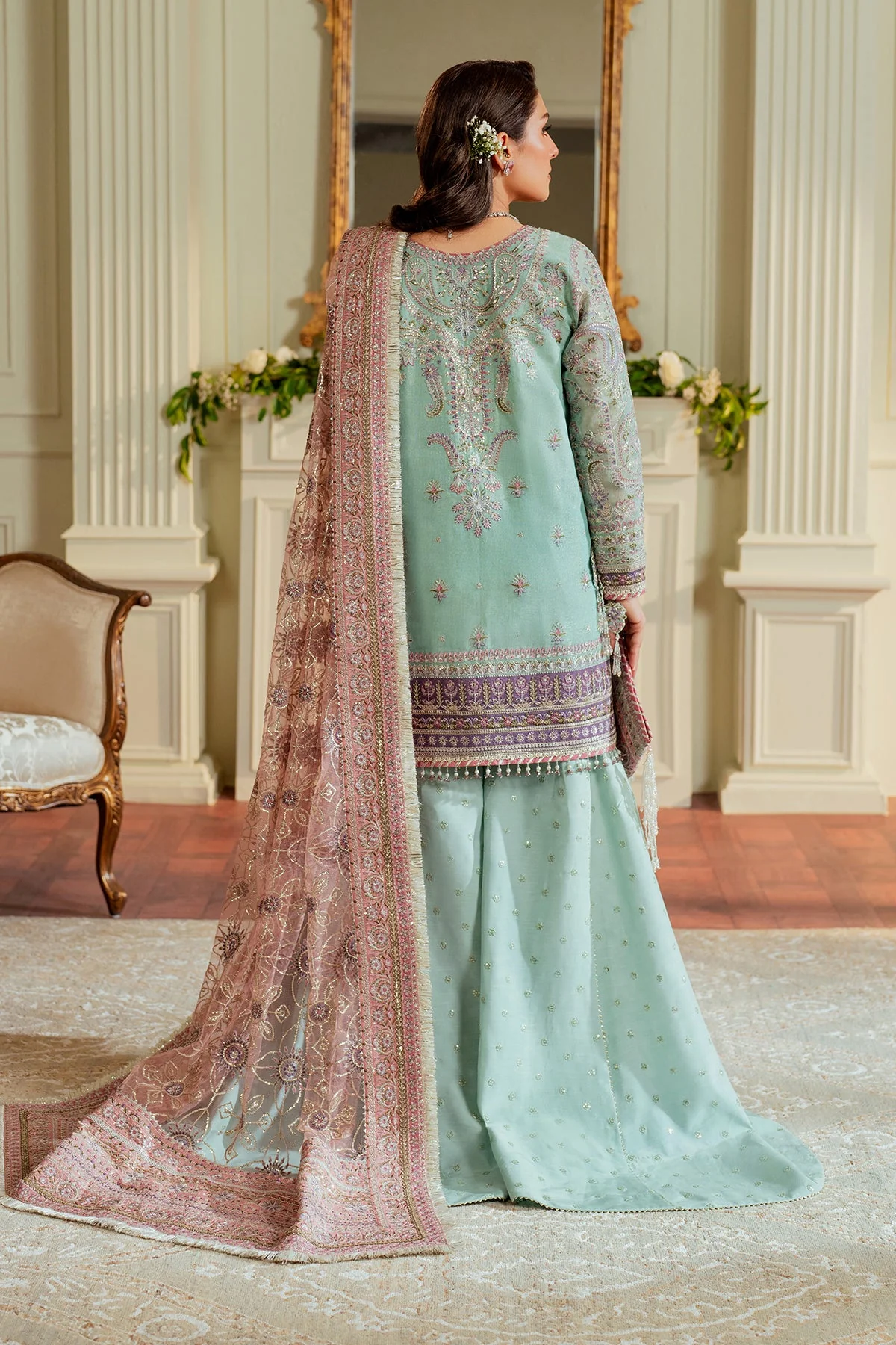 BAROQUE - EMBROIDERED NET CH13-08 UNSTITCHED - Image 5
