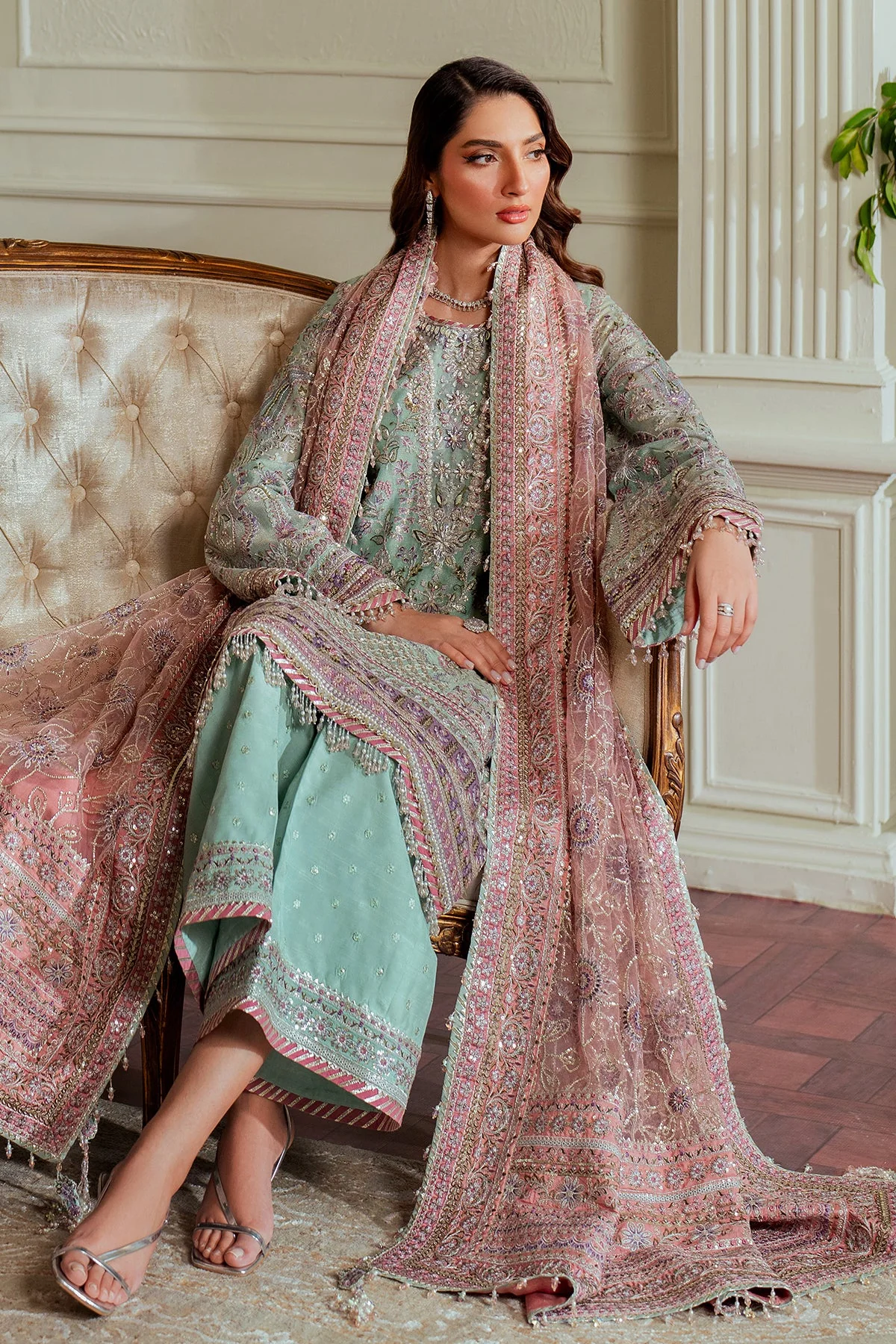 BAROQUE - EMBROIDERED NET CH13-08 UNSTITCHED - Image 7