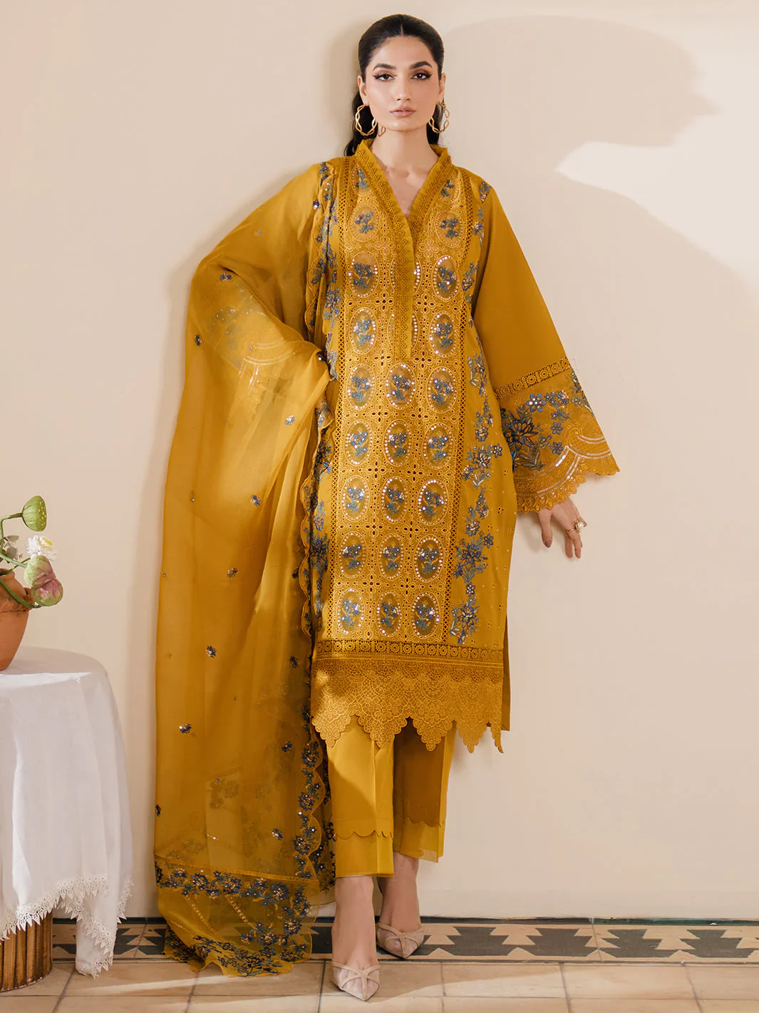 BIN ILYAS - 3PC Embroidered Lawn Suits Unstitched - Luxury Collection - AZLIN - Image 6