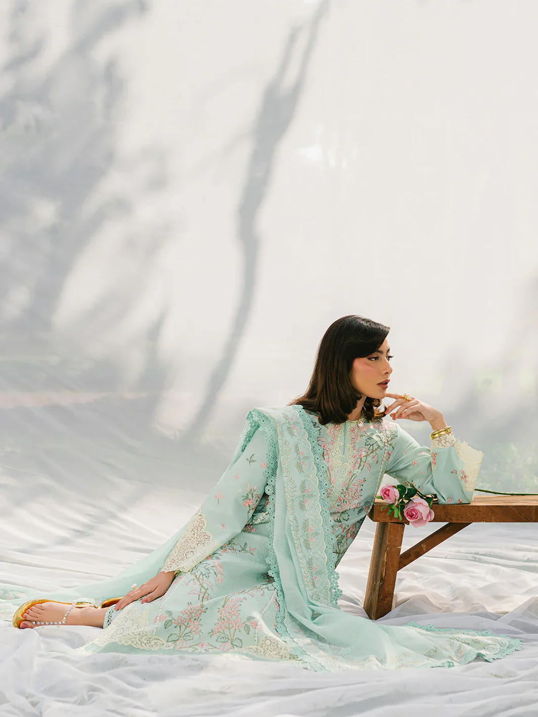 BIN ILYAS LUXURY LAWN- 3PCS Embroidered Lawn Suits Unstitched -233 - B - Image 5