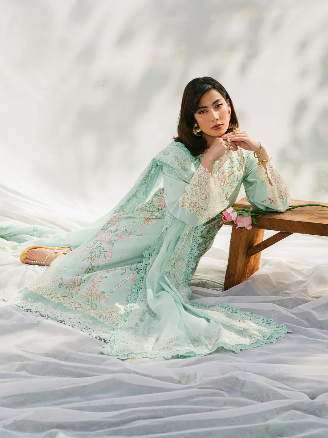 BIN ILYAS LUXURY LAWN- 3PCS Embroidered Lawn Suits Unstitched -233 - B - Image 6