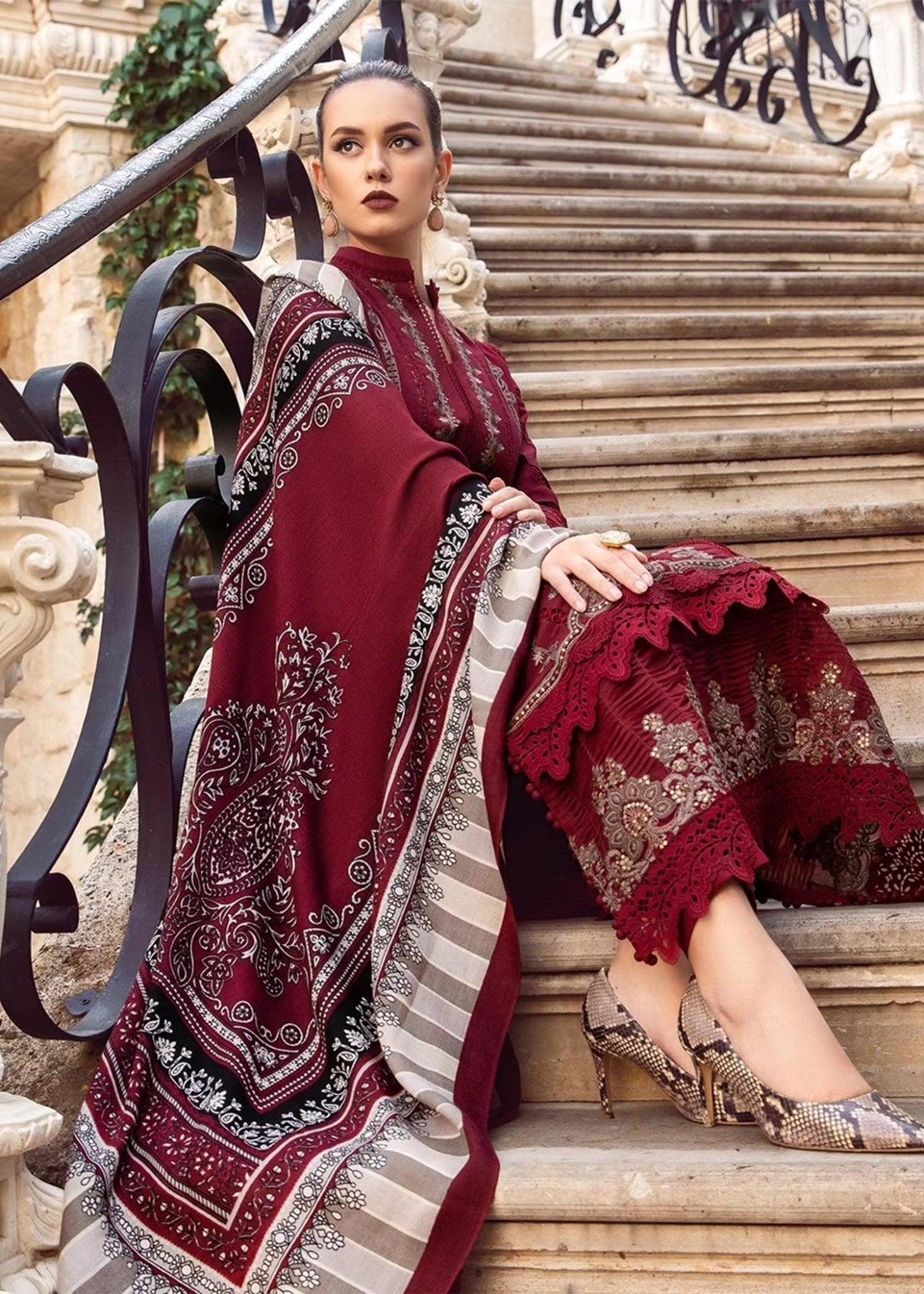 MARIA B - 3PC DHANAK EMBROIDERED SHIRT WITH DHANAK DUPATTA AND TROUSER- Kpr 1482 - Image 4