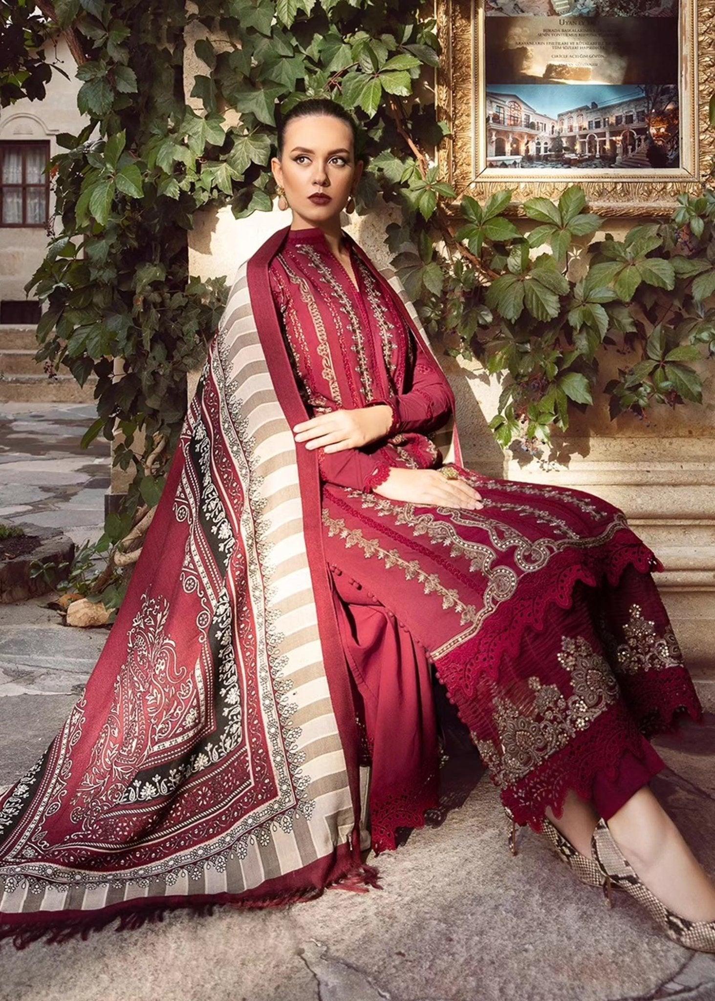 MARIA B - 3PC DHANAK EMBROIDERED SHIRT WITH DHANAK DUPATTA AND TROUSER- Kpr 1482 - Image 5