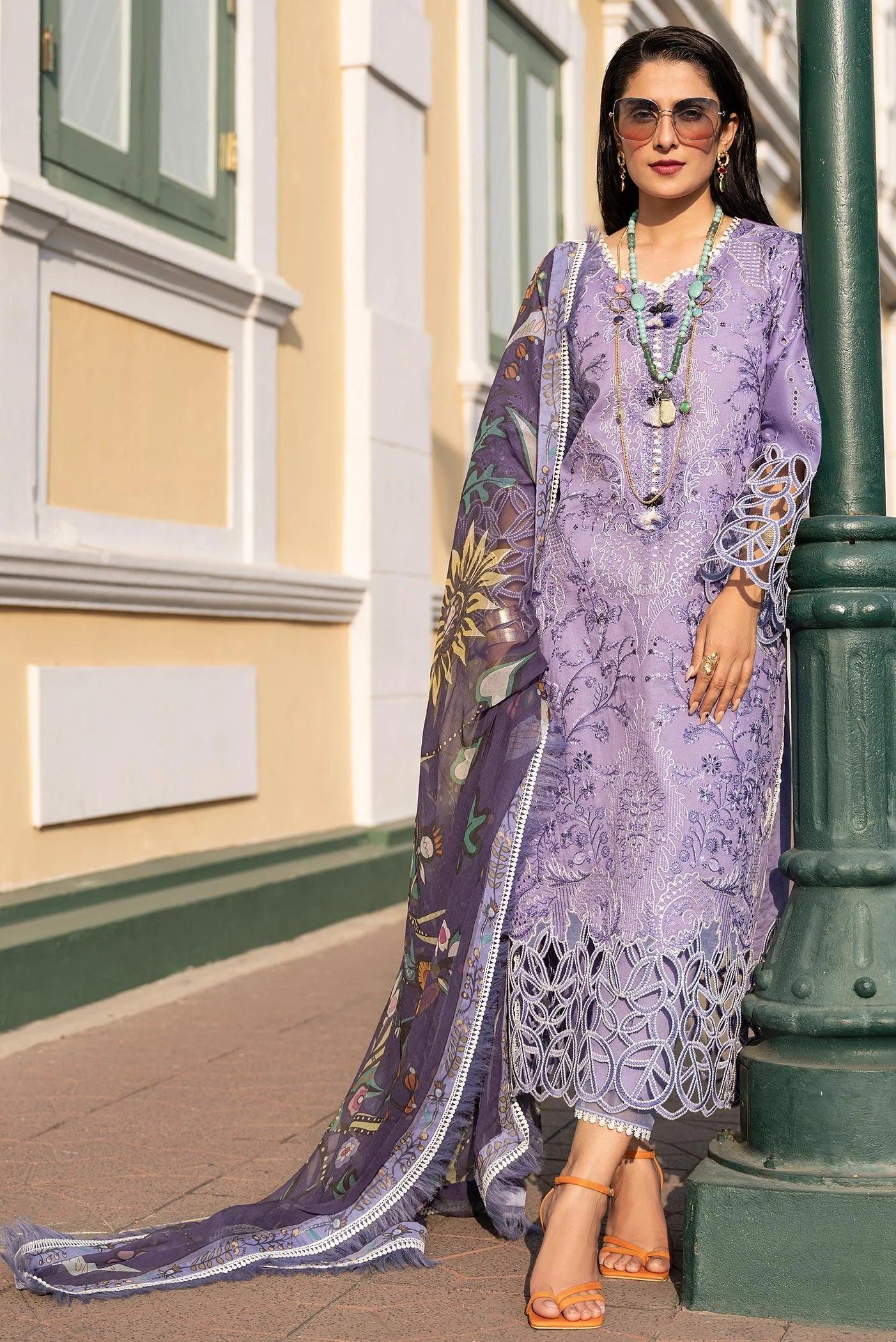 MUSHQ - 3PC DHANAK EMBROIDERED SHIRT WITH TWILL PRINTED SHAWL AND TROUSER - KPR191