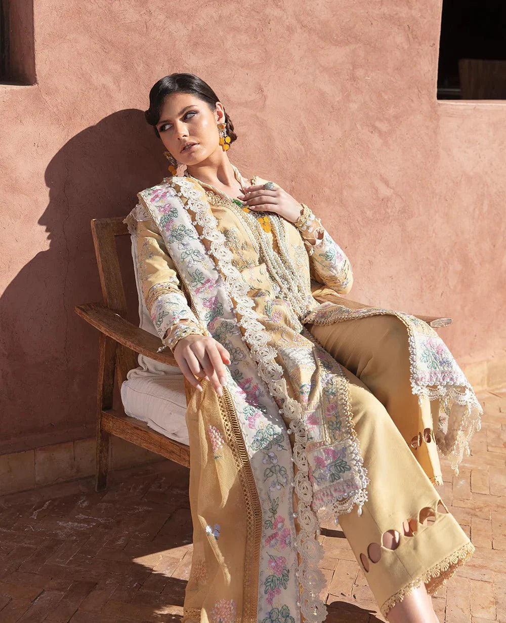 REPUBLIC WOMENSWEAR - 3PC LUXURY LINEN EMBROIDERED SHIRT WITH EMBRIODERED DUPATTA AND TROUSER - 399 - Image 3
