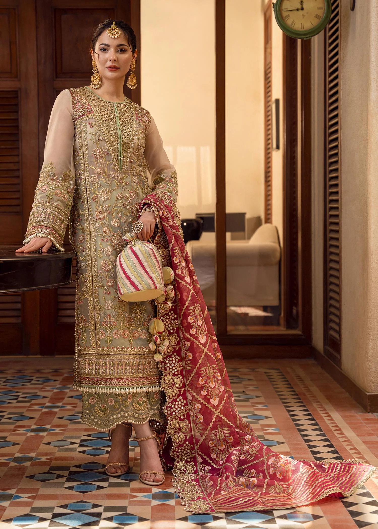 CRIMSON - Organza Embroidered Suits Unstitched 3 Piece- Luxury Wedding Collection - Artisanal Anecdotes - Image 2